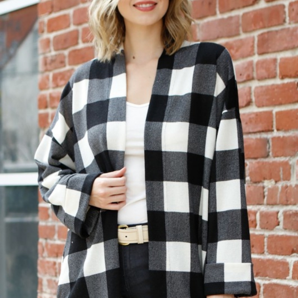 Buffalo Plaid Open Cardigan